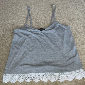 grey tank top with lace trim